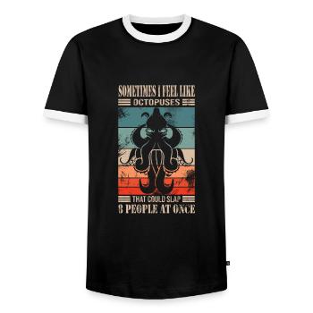 Octopus - Men's Ringer Shirt - black/white - Front - AI Model Female 172 light (172cm) & AI Model Male 178 light (178cm)