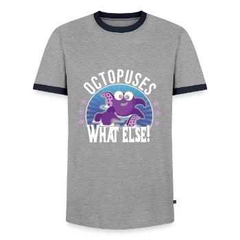 Octopus - Men's Ringer Shirt - grey/navy  - Front - AI Model Female 172 light (172cm) & AI Model Male 178 light (178cm)