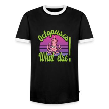 Octopus - Men's Ringer Shirt - black/white - Front - AI Model Female 172 light (172cm) & AI Model Male 178 light (178cm)