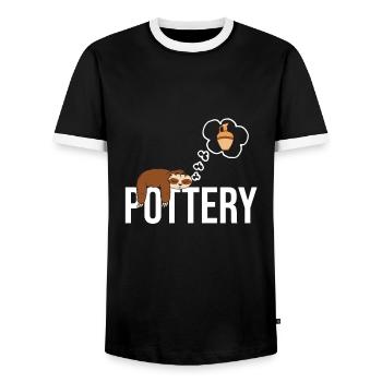 Make pottery - Men's Ringer Shirt - black/white - Front - AI Model Female 172 light (172cm) & AI Model Male 178 light (178cm)
