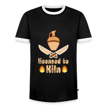 Make pottery - Men's Ringer Shirt - black/white - Front - AI Model Female 172 light (172cm) & AI Model Male 178 light (178cm)