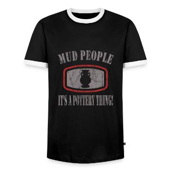 Make pottery - Men's Ringer Shirt - black/white - Front - AI Model Female 172 light (172cm) & AI Model Male 178 light (178cm)