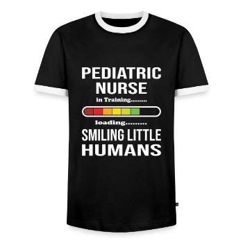 Children's nurse - Men's Ringer Shirt - black/white - Front - AI Model Female 172 light (172cm) & AI Model Male 178 light (178cm)