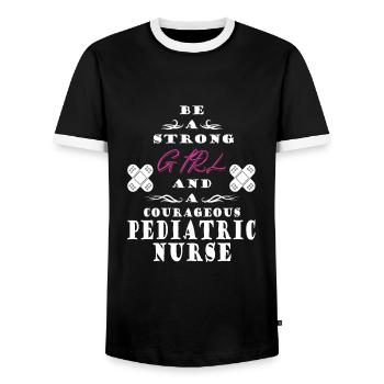 Children's nurse - Men's Ringer Shirt - black/white - Front - AI Model Female 172 light (172cm) & AI Model Male 178 light (178cm)