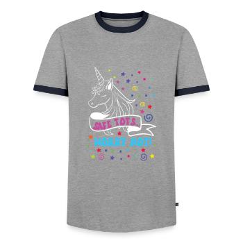 Babysitter - Herre kontrast-T-shirt - grå/marineblå  - Foran - AI Model Female 172 light (172cm) & AI Model Male 178 light (178cm)