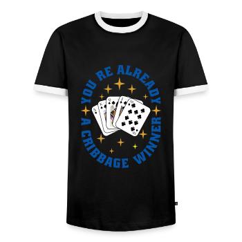 Cribbage - Men's Ringer Shirt - black/white - Front - AI Model Female 172 light (172cm) & AI Model Male 178 light (178cm)