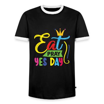 Yes Day Birthday - Men's Ringer Shirt - black/white - Front - AI Model Female 172 light (172cm) & AI Model Male 178 light (178cm)