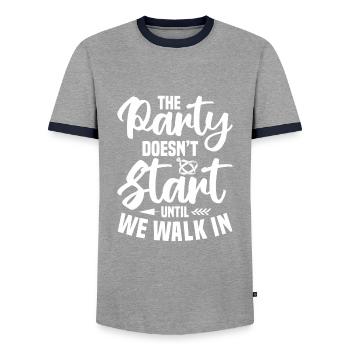 Wedding - Men's Ringer Shirt - grey/navy  - Front - AI Model Female 172 light (172cm) & AI Model Male 178 light (178cm)