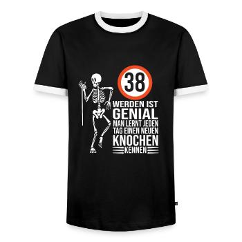 38.Geburtstag - Männer Kontrast-T-Shirt - Schwarz/Weiß - Vorne - AI Model Female 172 light (172cm) & AI Model Male 178 light (178cm)