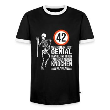 42.Geburtstag - Männer Kontrast-T-Shirt - Schwarz/Weiß - Vorne - AI Model Female 172 light (172cm) & AI Model Male 178 light (178cm)
