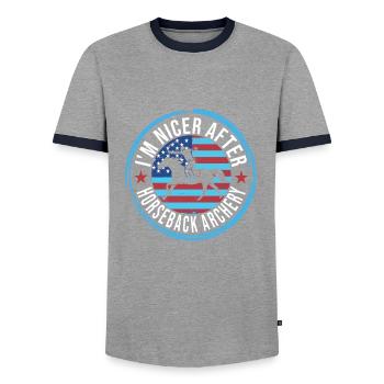 Horseback Archery - Männer Kontrast-T-Shirt - Grau/Navy  - Vorne - AI Model Female 172 light (172cm) & AI Model Male 178 light (178cm)