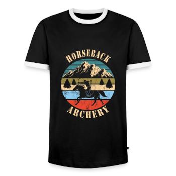 Horseback Archery - Men's Ringer Shirt - black/white - Front - AI Model Female 172 light (172cm) & AI Model Male 178 light (178cm)