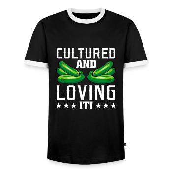 Cucumbers - Men's Ringer Shirt - black/white - Front - AI Model Female 172 light (172cm) & AI Model Male 178 light (178cm)