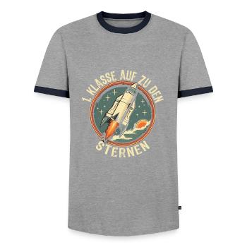 Schulkind - Männer Kontrast-T-Shirt - Grau/Navy  - Vorne - AI Model Female 172 light (172cm) & AI Model Male 178 light (178cm)