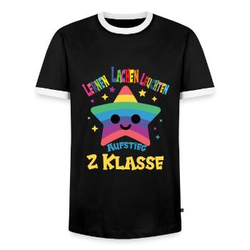2. Schuljahr - Männer Kontrast-T-Shirt - Schwarz/Weiß - Vorne - AI Model Female 172 light (172cm) & AI Model Male 178 light (178cm)