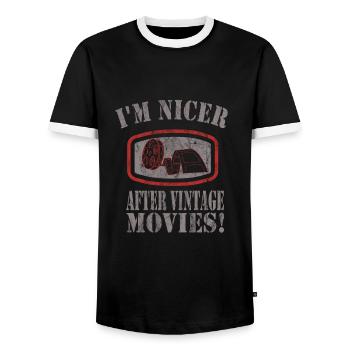 Old Movies - Men's Ringer Shirt - black/white - Front - AI Model Female 172 light (172cm) & AI Model Male 178 light (178cm)