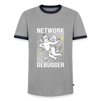 Network Engineer - Men's Ringer Shirt - grey/navy  - Front - AI Model Female 172 light (172cm) & AI Model Male 178 light (178cm)