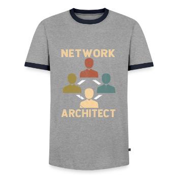 Network Engineer - Men's Ringer Shirt - grey/navy  - Front - AI Model Female 172 light (172cm) & AI Model Male 178 light (178cm)