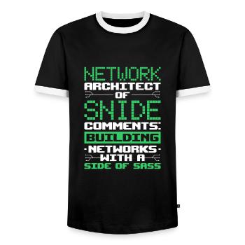 Network Engineer - Men's Ringer Shirt - black/white - Front - AI Model Female 172 light (172cm) & AI Model Male 178 light (178cm)