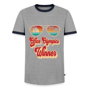 Office - Men's Ringer Shirt - grey/navy  - Front - AI Model Female 172 light (172cm) & AI Model Male 178 light (178cm)
