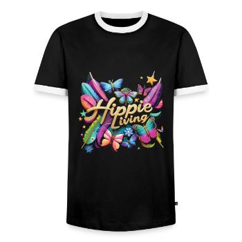 Hippy - Men's Ringer Shirt - black/white - Front - AI Model Female 172 light (172cm) & AI Model Male 178 light (178cm)