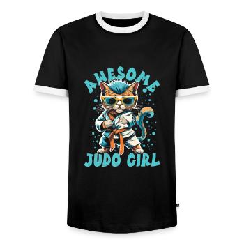 Judo - Men's Ringer Shirt - black/white - Front - AI Model Female 172 light (172cm) & AI Model Male 178 light (178cm)