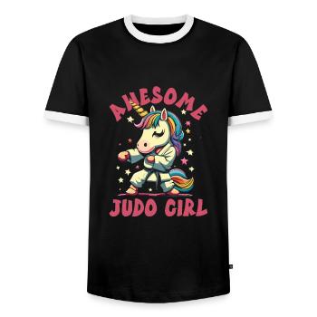 Judo - Men's Ringer Shirt - black/white - Front - AI Model Female 172 light (172cm) & AI Model Male 178 light (178cm)