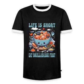 Französisches Essen - Männer Kontrast-T-Shirt - Schwarz/Weiß - Vorne - AI Model Female 172 light (172cm) & AI Model Male 178 light (178cm)