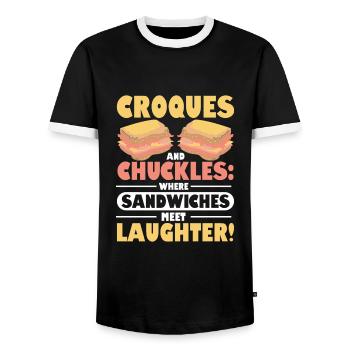 Cuisine française - T-shirt contrasté Homme - noir/blanc - Devant - AI Model Female 172 light (172cm) & AI Model Male 178 light (178cm)