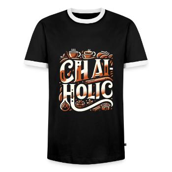 Chai - Men's Ringer Shirt - black/white - Front - AI Model Female 172 light (172cm) & AI Model Male 178 light (178cm)