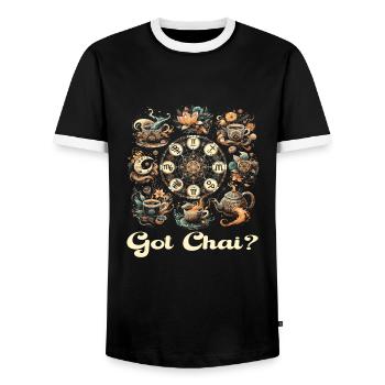 Chai - Men's Ringer Shirt - black/white - Front - AI Model Female 172 light (172cm) & AI Model Male 178 light (178cm)