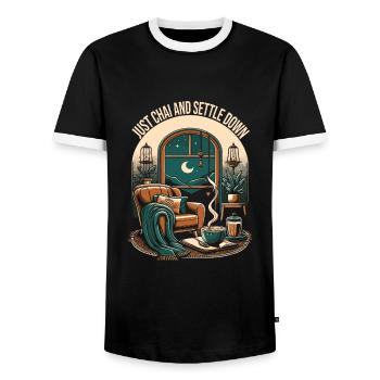Chai - Men's Ringer Shirt - black/white - Front - AI Model Female 172 light (172cm) & AI Model Male 178 light (178cm)