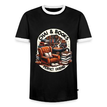 Chai - Men's Ringer Shirt - black/white - Front - AI Model Female 172 light (172cm) & AI Model Male 178 light (178cm)