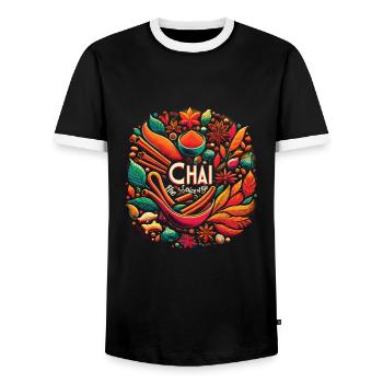Chai - Men's Ringer Shirt - black/white - Front - AI Model Female 172 light (172cm) & AI Model Male 178 light (178cm)