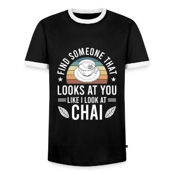 Chai - Men's Ringer Shirt - black/white - Front - AI Model Female 172 light (172cm) & AI Model Male 178 light (178cm)