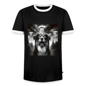 Australia Shepard - Men's Ringer Shirt - black/white - Front - AI Model Female 172 light (172cm) & AI Model Male 178 light (178cm)