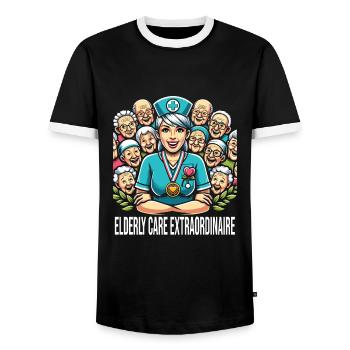 Geriatric nurse - Men's Ringer Shirt - black/white - Front - AI Model Female 172 light (172cm) & AI Model Male 178 light (178cm)