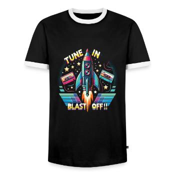 Rocket - Men's Ringer Shirt - black/white - Front - AI Model Female 172 light (172cm) & AI Model Male 178 light (178cm)