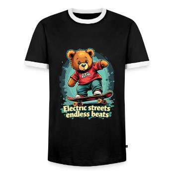 E Skateboard - Männer Kontrast-T-Shirt - Schwarz/Weiß - Vorne - AI Model Female 172 light (172cm) & AI Model Male 178 light (178cm)