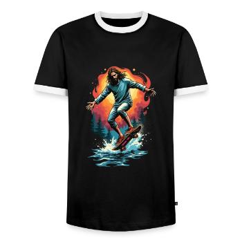 E Skateboard - Männer Kontrast-T-Shirt - Schwarz/Weiß - Vorne - AI Model Female 172 light (172cm) & AI Model Male 178 light (178cm)