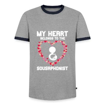 Sousaphone - Men's Ringer Shirt - grey/navy  - Front - AI Model Female 172 light (172cm) & AI Model Male 178 light (178cm)
