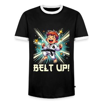 Arts martiaux pour enfants - T-shirt contrasté Homme - noir/blanc - Devant - AI Model Female 172 light (172cm) & AI Model Male 178 light (178cm)