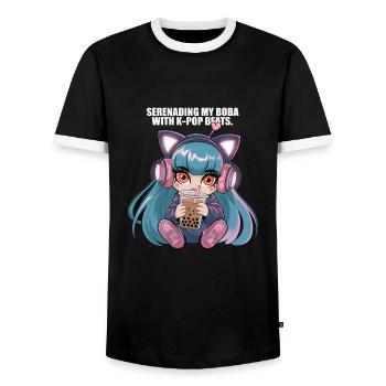 K pop und bubble Tea - Männer Kontrast-T-Shirt - Schwarz/Weiß - Vorne - AI Model Female 172 light (172cm) & AI Model Male 178 light (178cm)