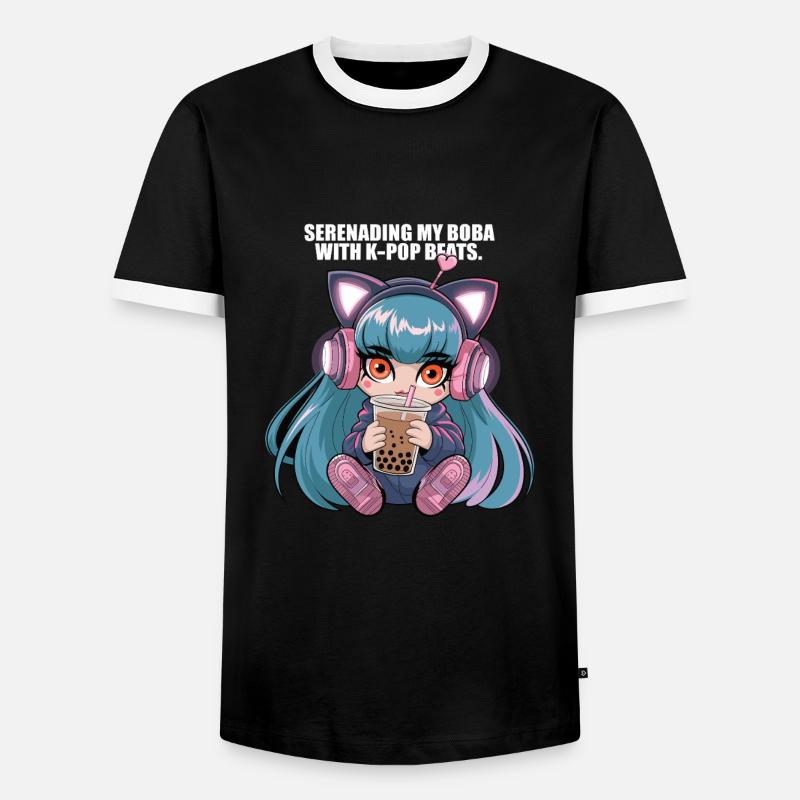 K pop and bubble tea - Men's Ringer Shirt - black/white