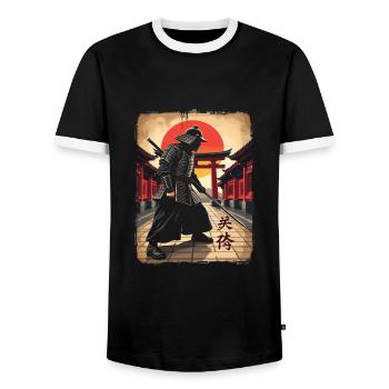 Kendo - Men's Ringer Shirt - black/white - Front - AI Model Female 172 light (172cm) & AI Model Male 178 light (178cm)