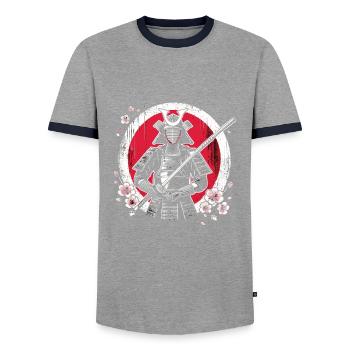Kendo - Men's Ringer Shirt - grey/navy  - Front - AI Model Female 172 light (172cm) & AI Model Male 178 light (178cm)
