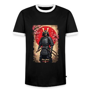 Kendo - Men's Ringer Shirt - black/white - Front - AI Model Female 172 light (172cm) & AI Model Male 178 light (178cm)