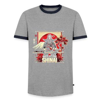 Kendo - Men's Ringer Shirt - grey/navy  - Front - AI Model Female 172 light (172cm) & AI Model Male 178 light (178cm)