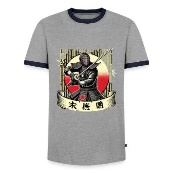 Kendo - Men's Ringer Shirt - grey/navy  - Front - AI Model Female 172 light (172cm) & AI Model Male 178 light (178cm)