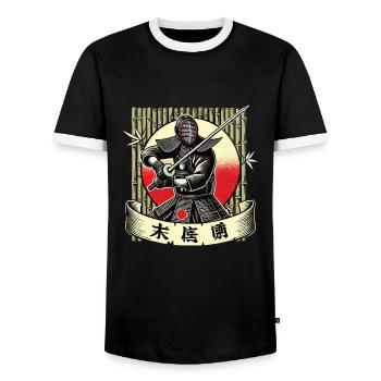 Kendo - Men's Ringer Shirt - black/white - Front - AI Model Female 172 light (172cm) & AI Model Male 178 light (178cm)